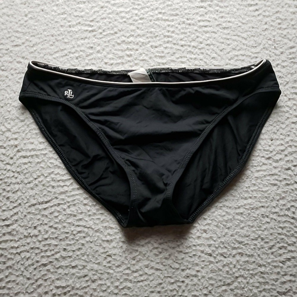 Lauren Ralph Lauren Bikini Swim Bottom Womens Size Black Logo Lined Stretch